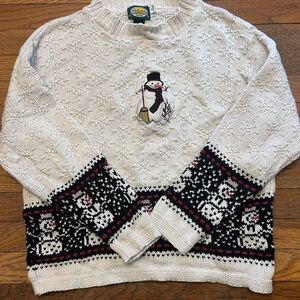 Cabela's White Snowman Rustic Sweater- Fair Isle Style